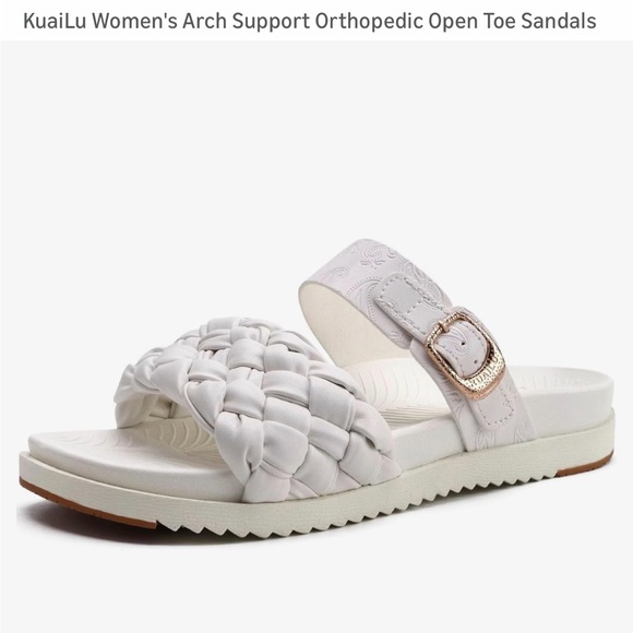 Kuailu Shoes - KuaiLu White Braided Slide Sandals with Decorative Buckle